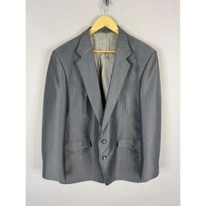 Circle S Mens Western Blazer Gray Faux Suede Yoke Sport Coat 46R Made USA Odor